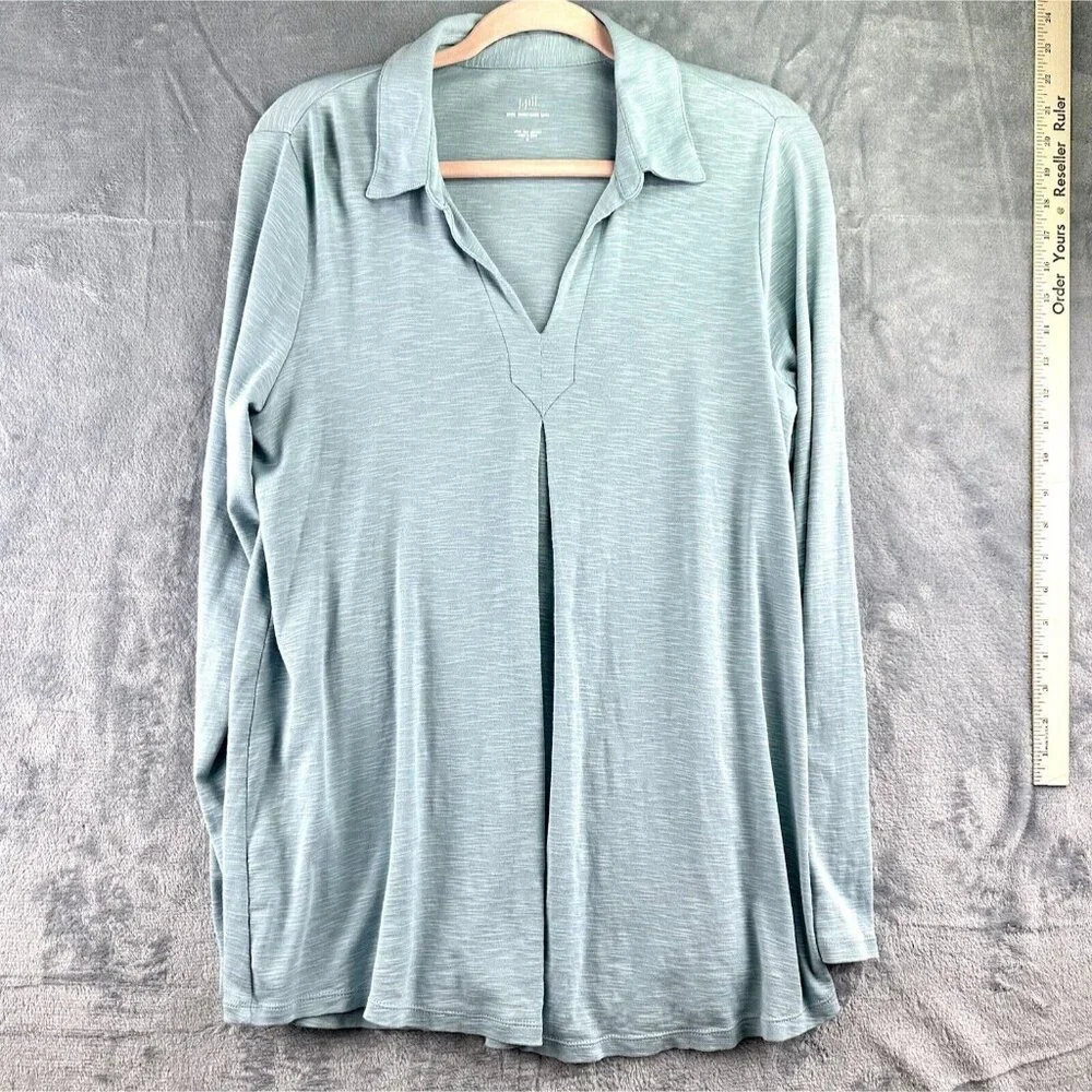 J Jill Pima Center-Pleat Tunic Top Women’s Size Medium LS Blue 100% Pima Cotton - Picture 9 of 9
